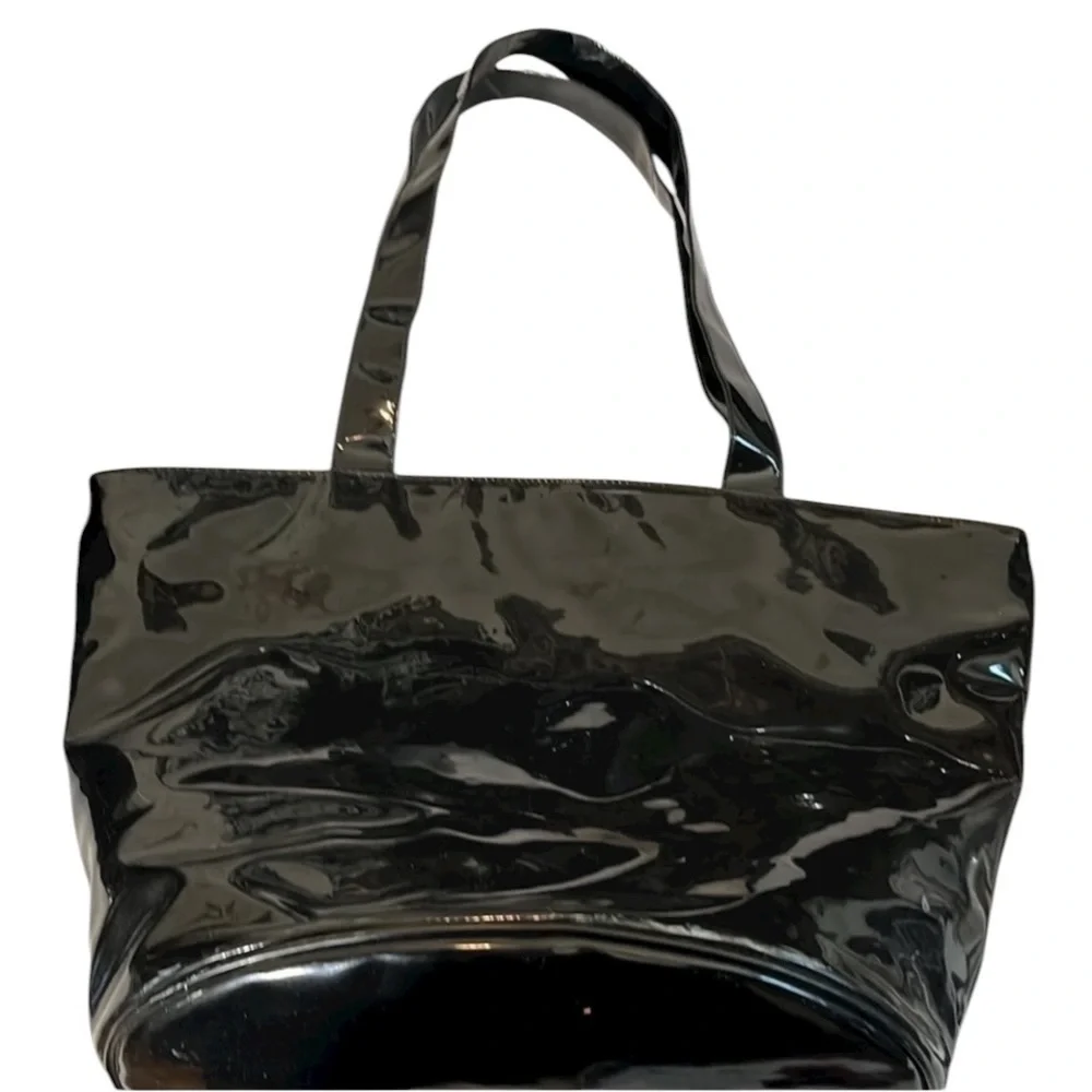 Elizabeth Arden large black patent leather tote bag 2 handles